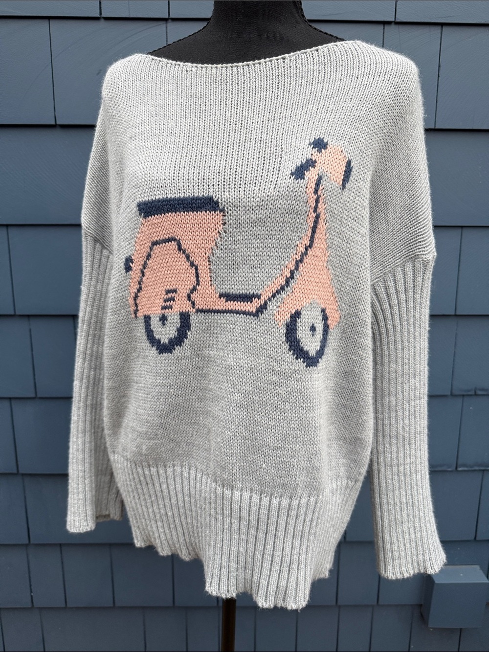 Light Gray Women’s Scooter Motif Sweater - Peach Accent